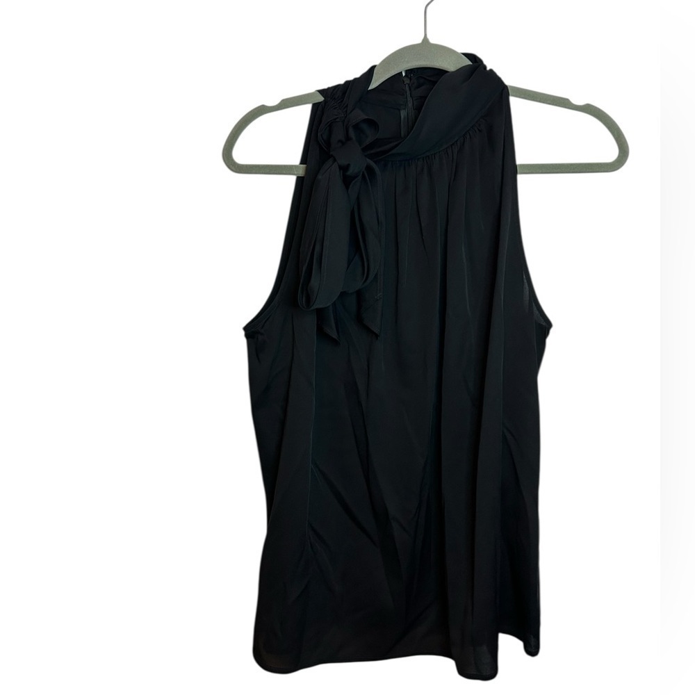 St. John Black Silk Sleeveless Neck Tie Top